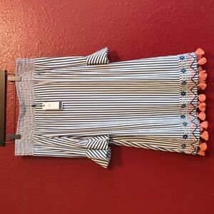 Cabana Life Tulip Sleeve-Embroidery Smocked Off Shoulder/ Tassels Mini Dress NWT